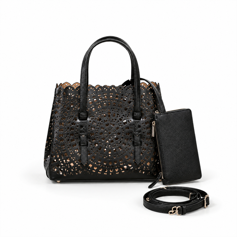 Elegant Black Laser Cut Tote Handbag-1