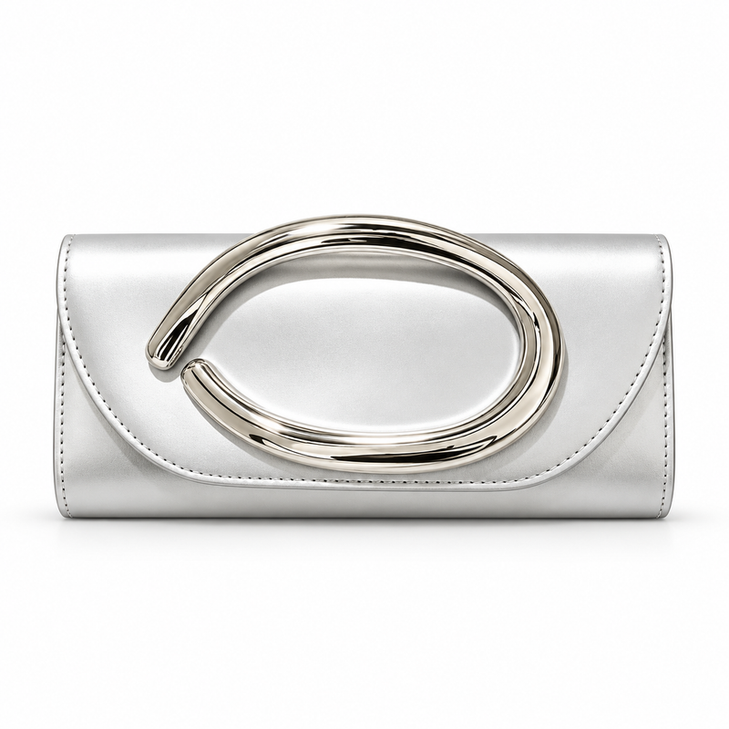 Elegant Silver Oval Accent Evening Clutch-4