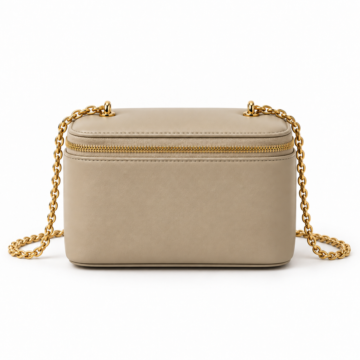 Khaki Vegan Leather Chain Crossbody Bag