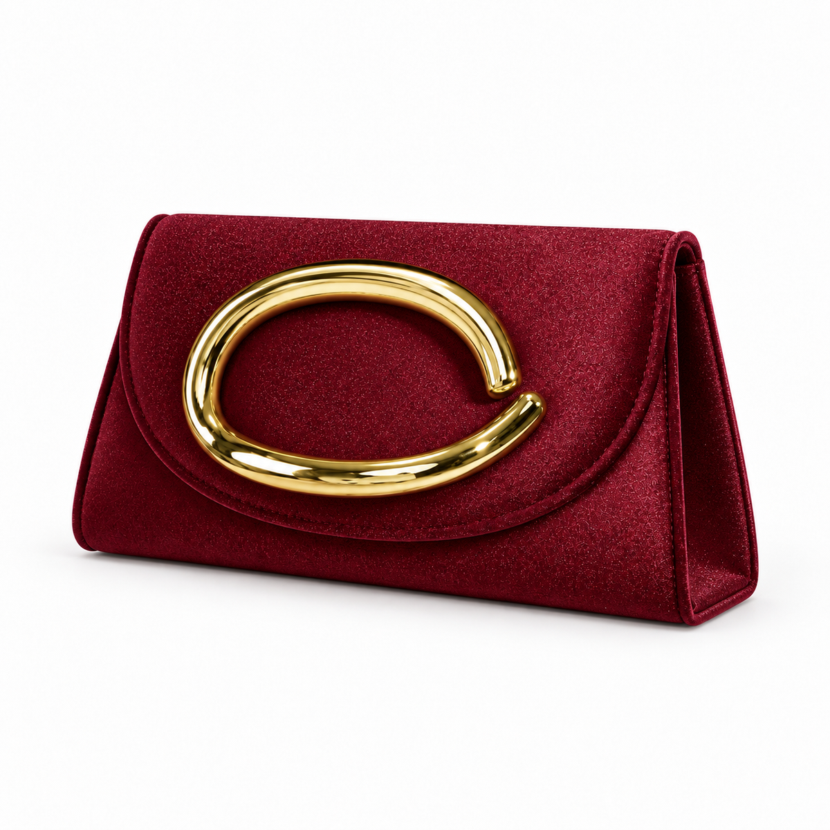 Burgundy Shimmer Clutch With Gold Handle-2