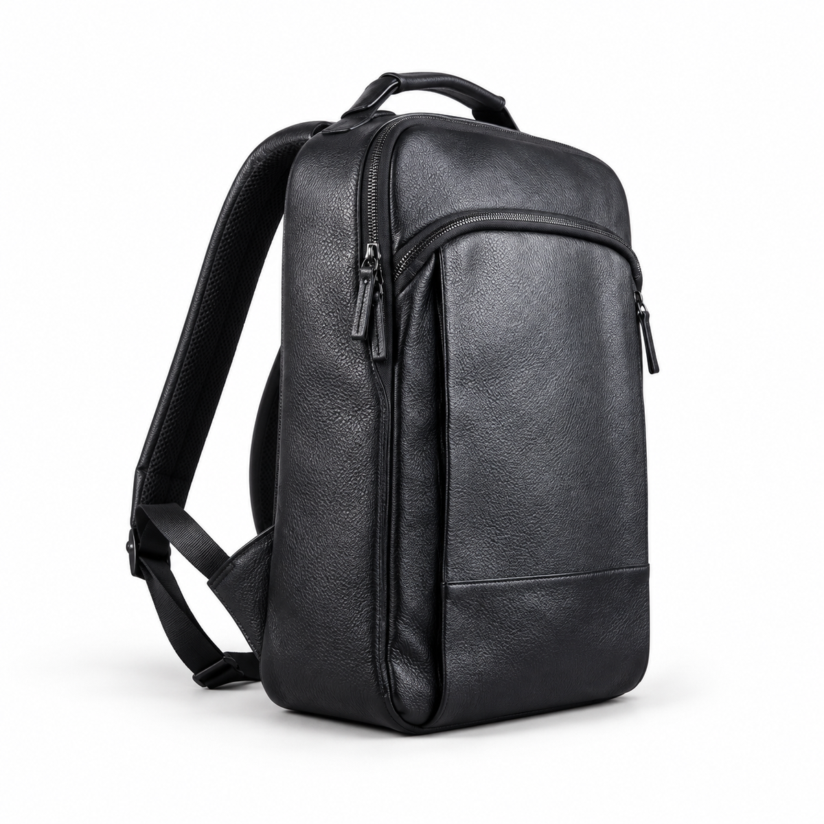 Black Textured Backpack With Zippered Pockets-1