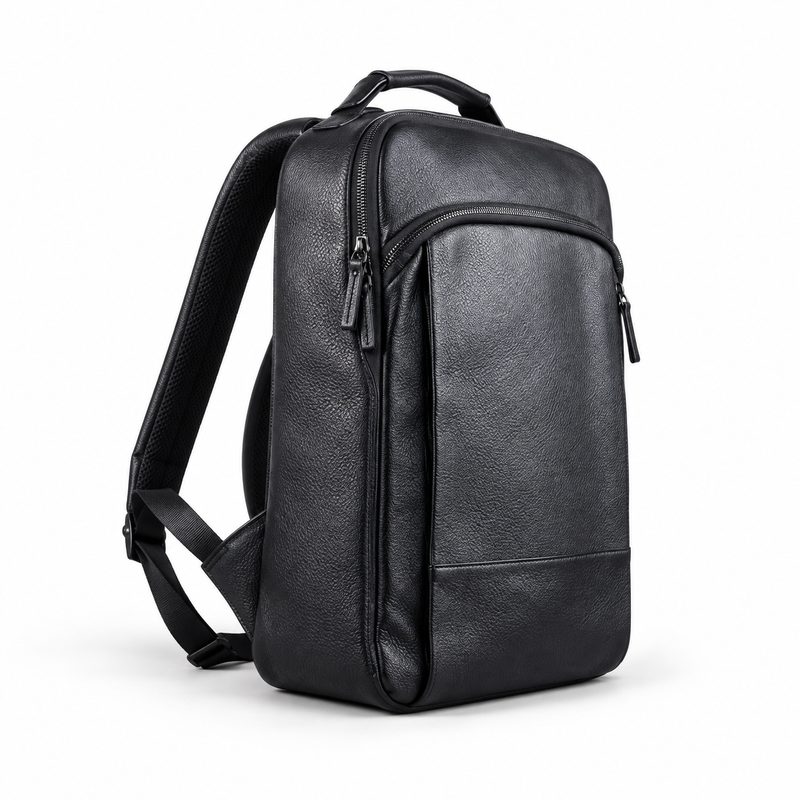 Black Textured Backpack With Zippered Pockets-1