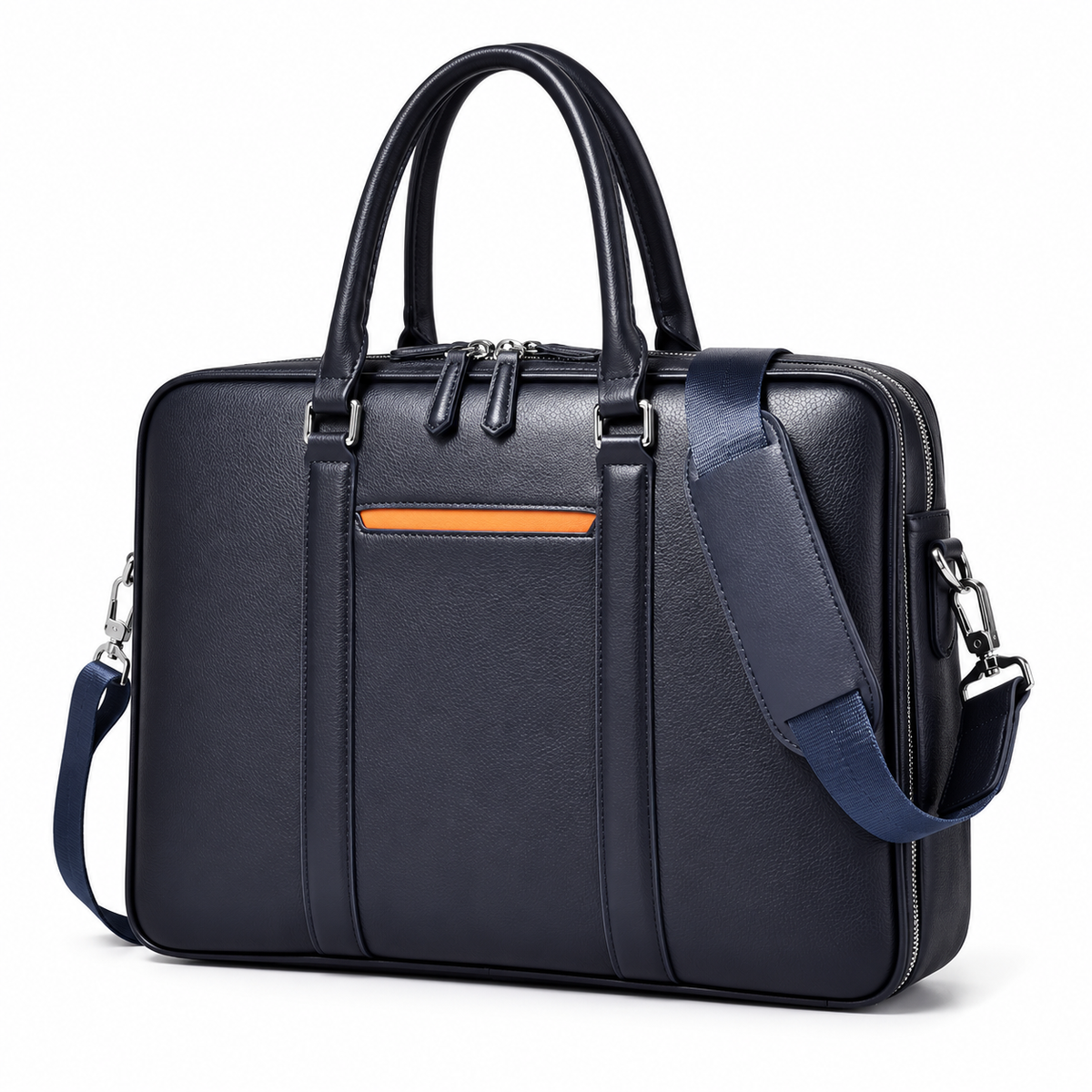 Classic Navy Leather Laptop Briefcase Bag-3