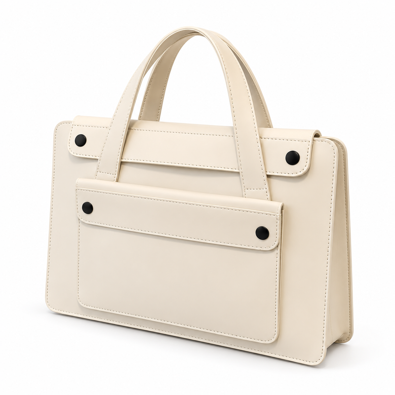 Ivory Leather Laptop Bag With Handles-3