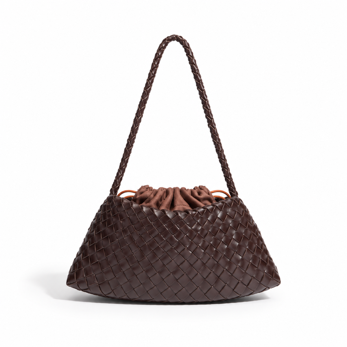 Chocolate Brown Woven Drawstring Shoulder Bag-2