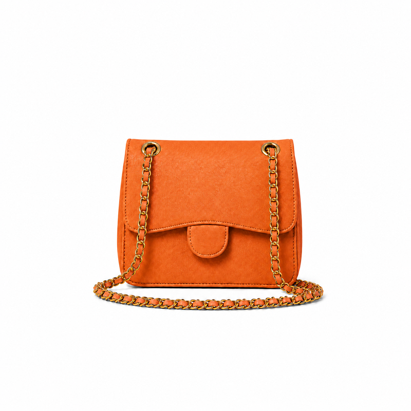 Orange Chain Strap Flap Shoulder Bag-4