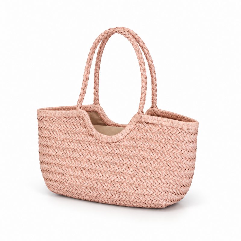 Blush Woven Braided Handle Summer Tote-3