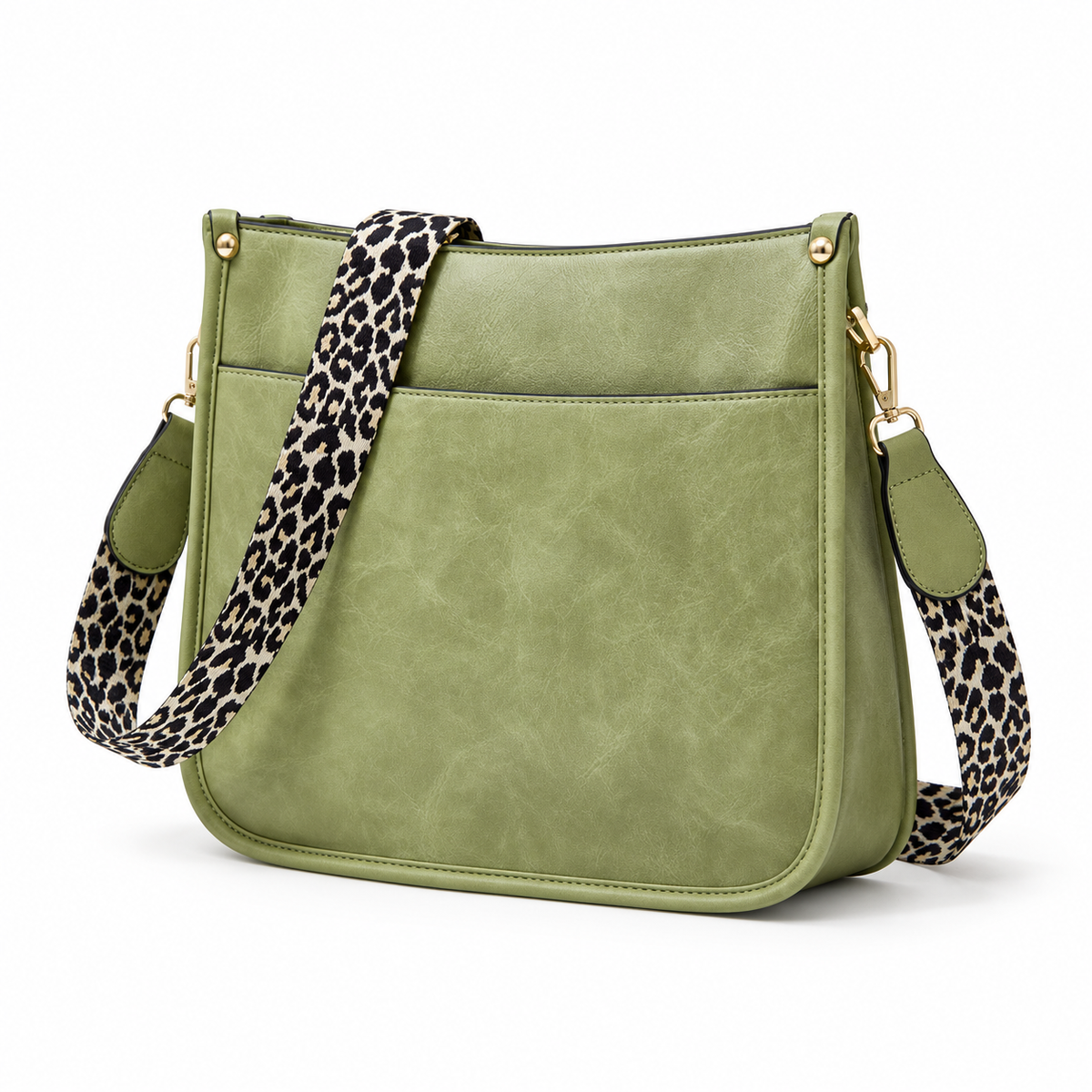 Olive Green Leopard Strap Crossbody Bag-3