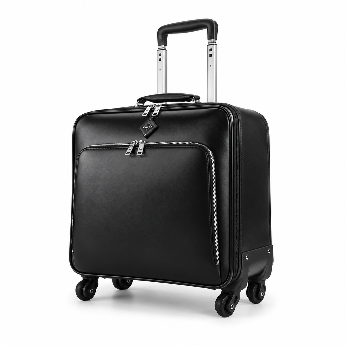 Black Leather Look Rolling Business Suitcase-3