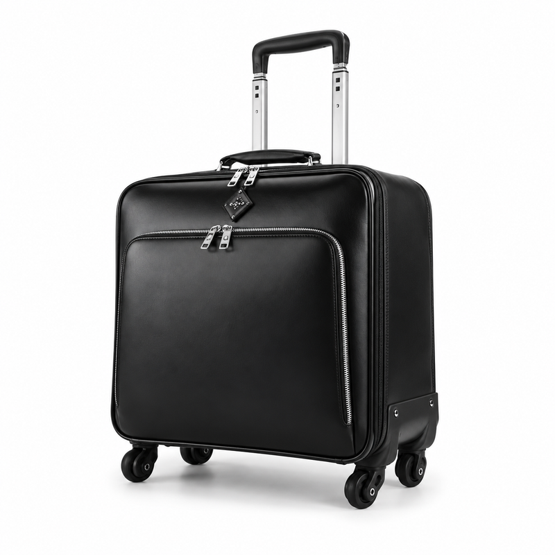 Black Leather Look Rolling Business Suitcase-3