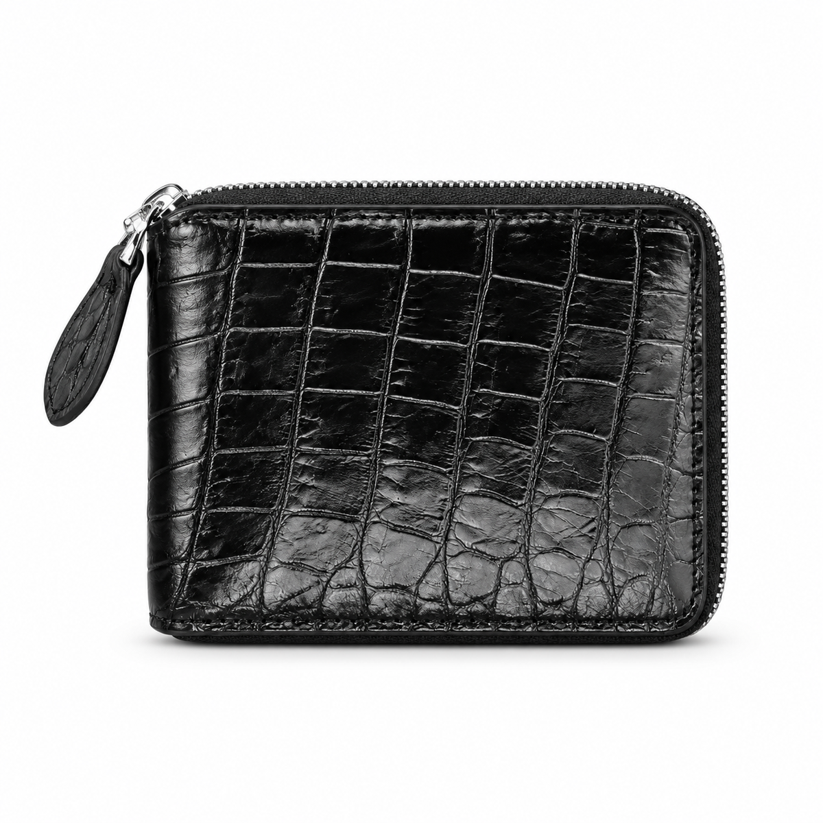 Black Crocodile Textured Compact Zipper Wallet-3