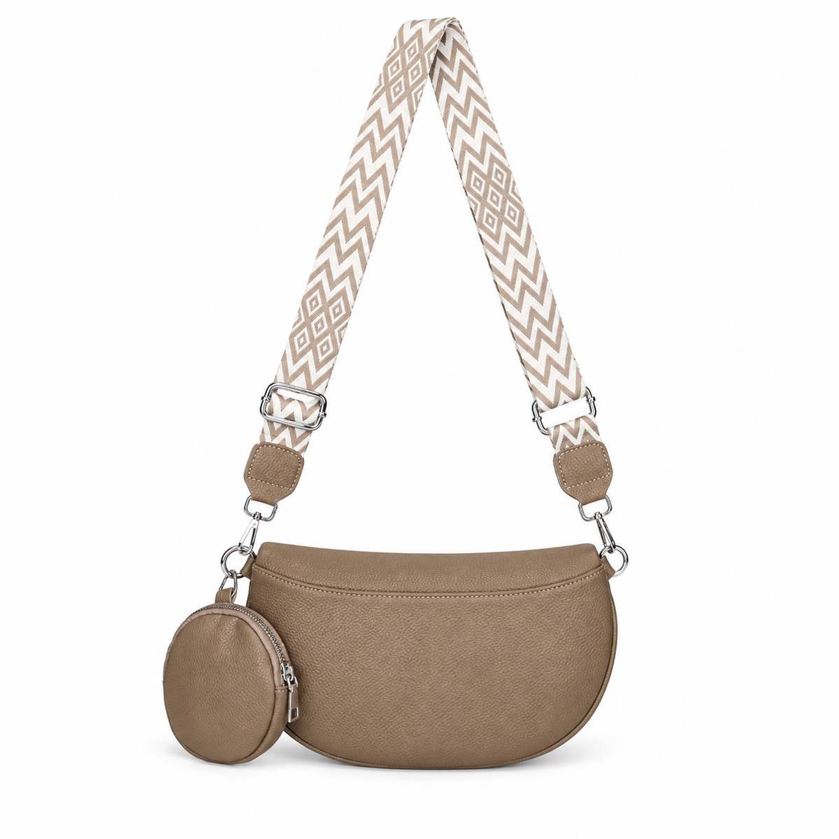Khaki Crescent Sling Bag With Pouch