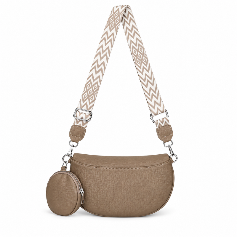 Khaki Crescent Sling Bag With Pouch-2
