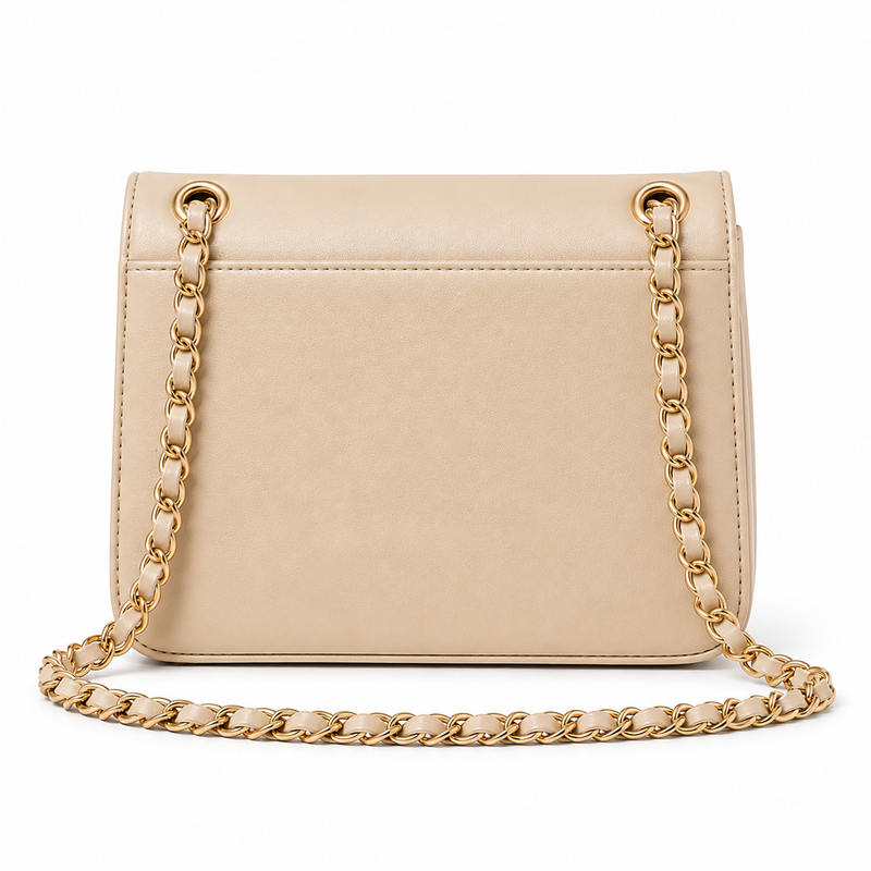 Elegant Beige Chain Strap Shoulder Bag-3