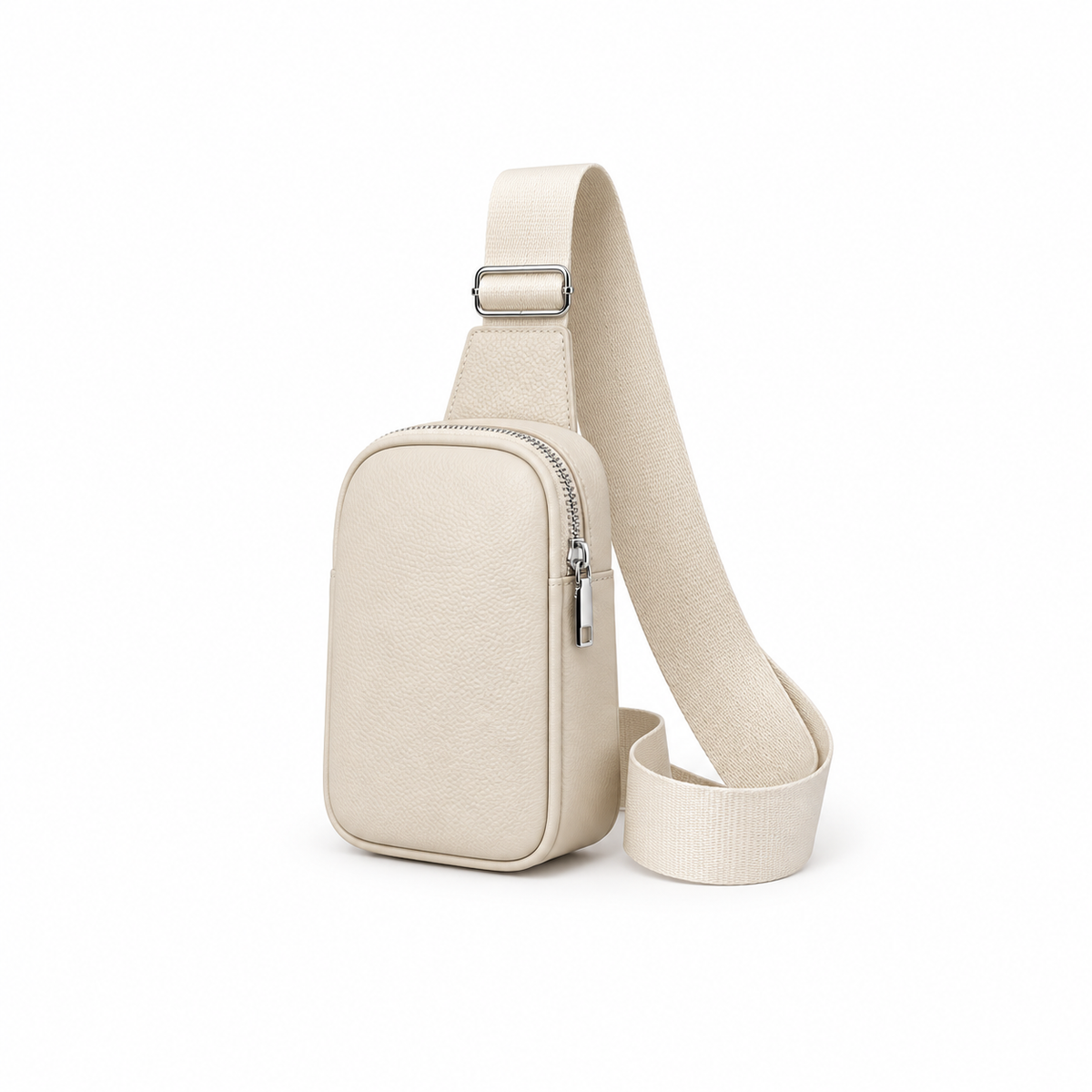 Ivory Textured Sling Bag With Adjustable-Strap-3