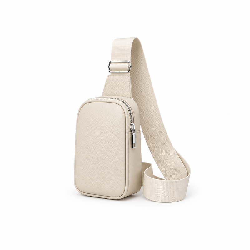 Ivory Textured Sling Bag With Adjustable-Strap-3