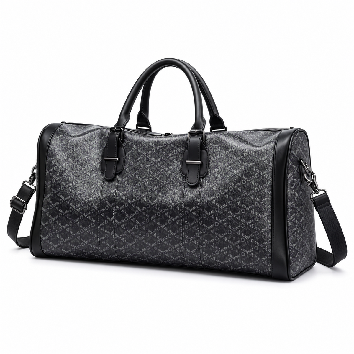 Charcoal Geometric Leather Travel Duffel Bag-3