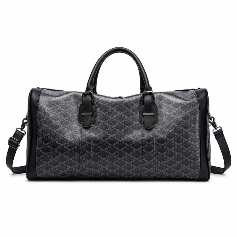 Charcoal Geometric Leather Travel Duffel Bag-4