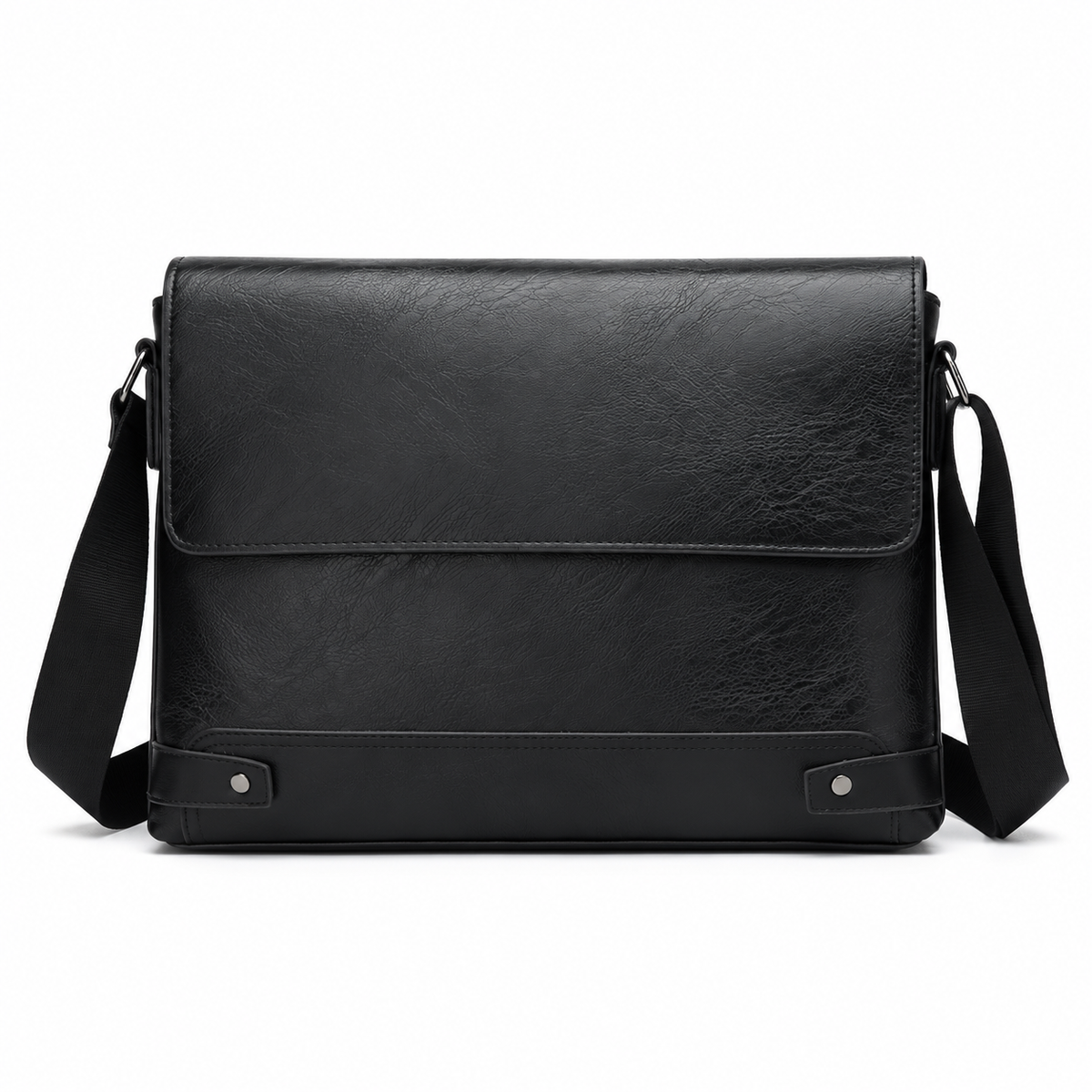 Classic Black Leather Crossbody Messenger Bag-4