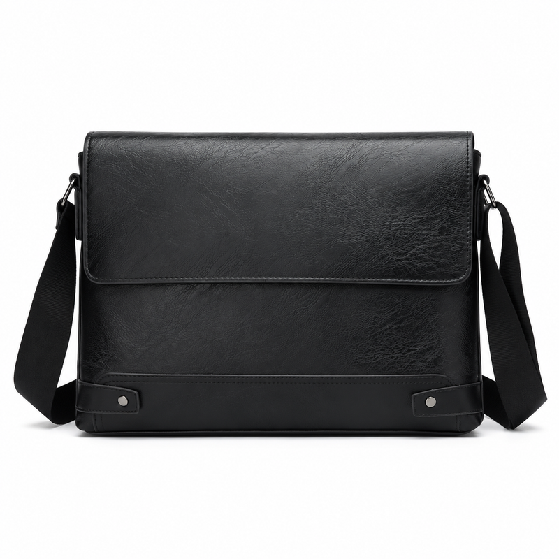 Classic Black Leather Crossbody Messenger Bag-4