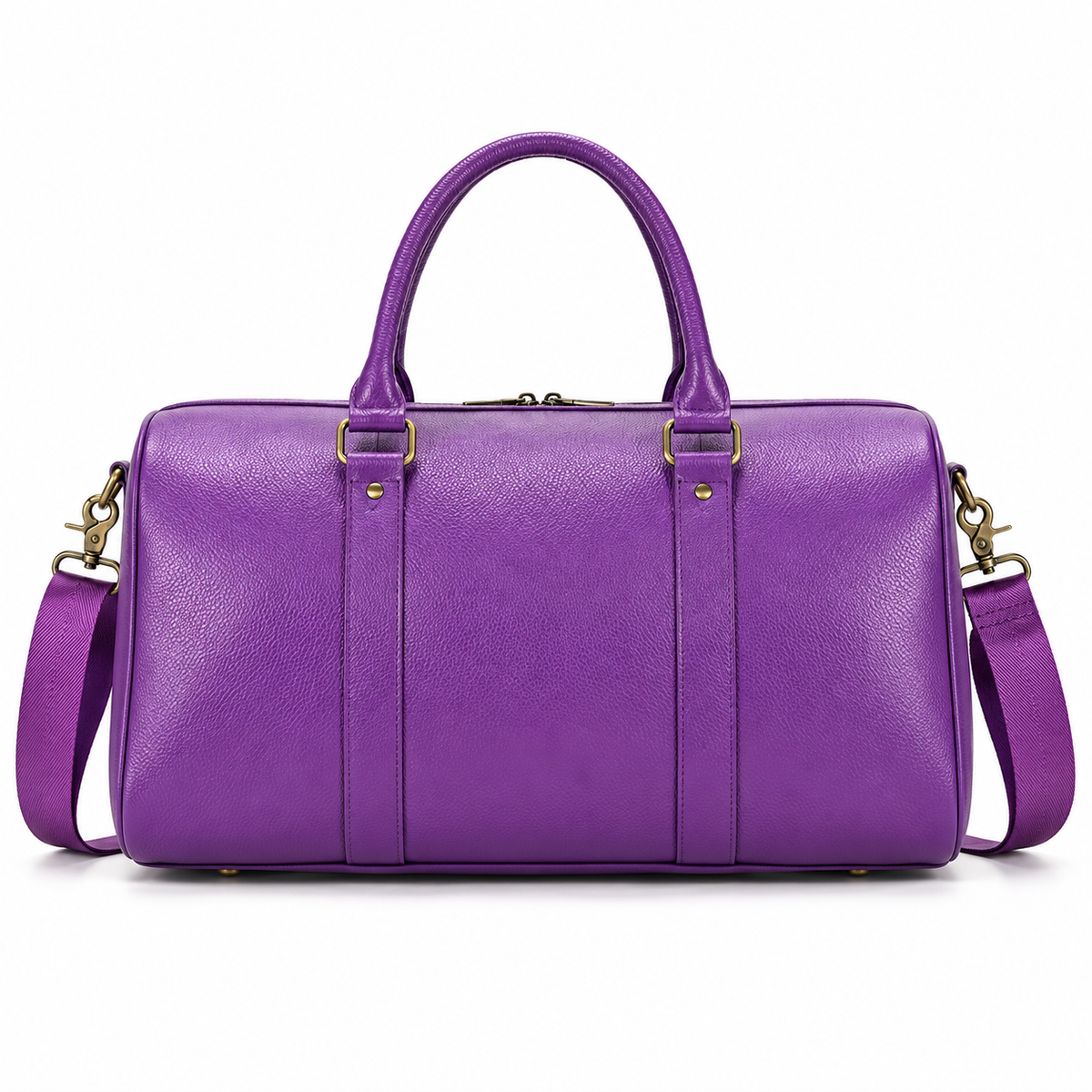 Purple Leather Duffel Bag With Strap-3