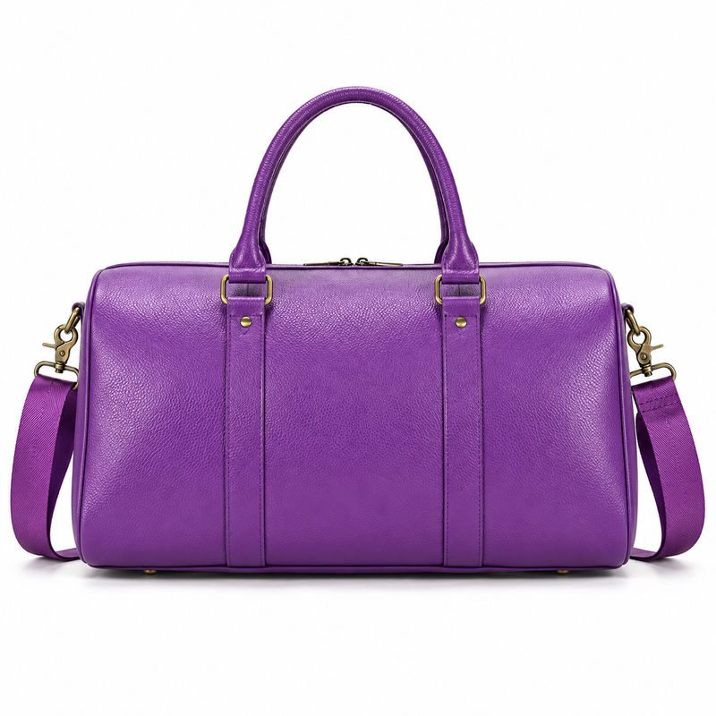 Purple Leather Duffel Bag With Strap-3