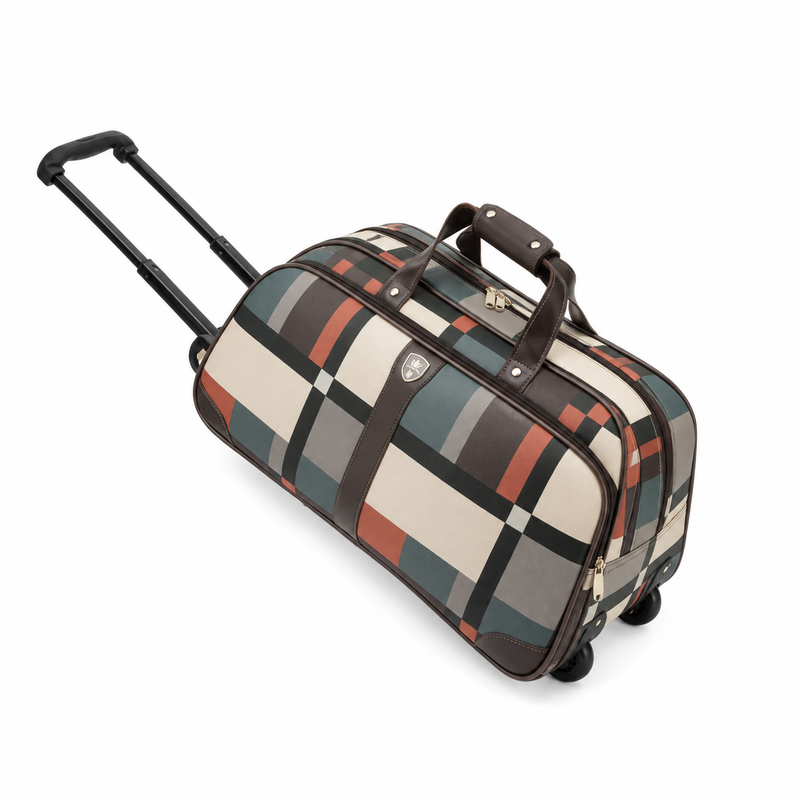 Classic Plaid Rolling Duffel Travel Bag-2