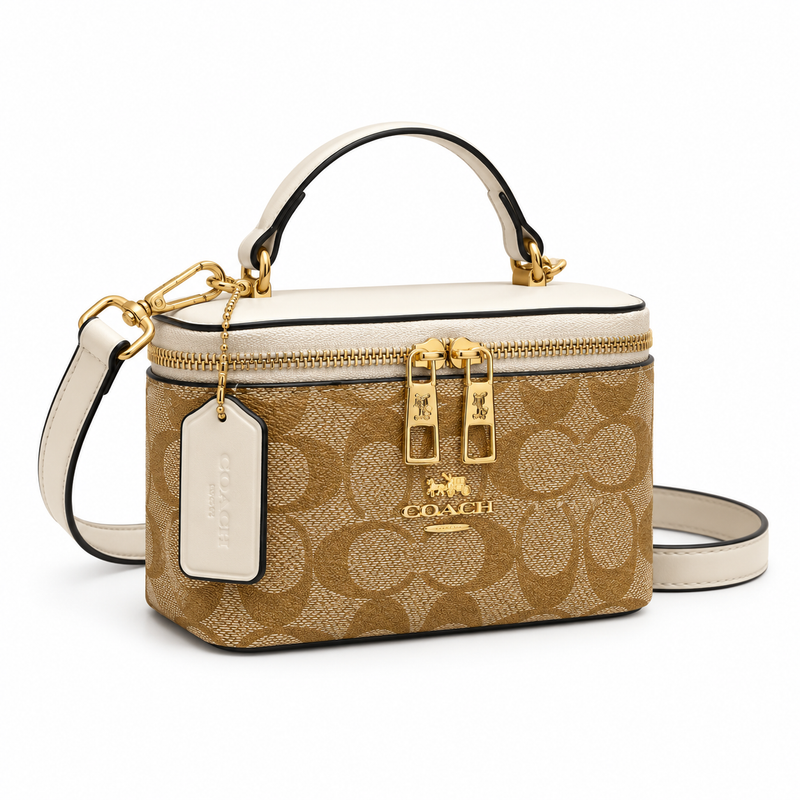 Elegant Tan Monogram Crossbody Vanity Bag-4
