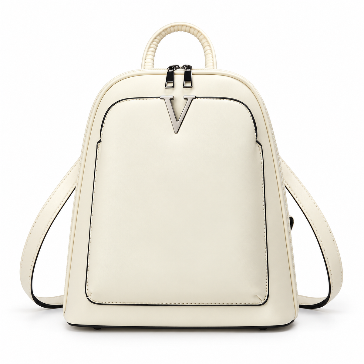Ivory Structured Backpack With Silver Detail-4