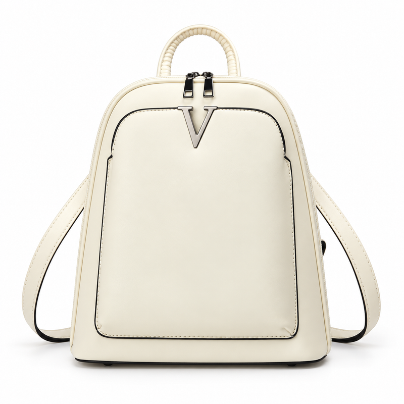 Ivory Structured Backpack With Silver Detail-4
