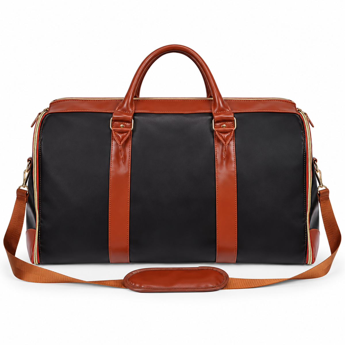 Black Convertible Garment Bag Brown Trim-2