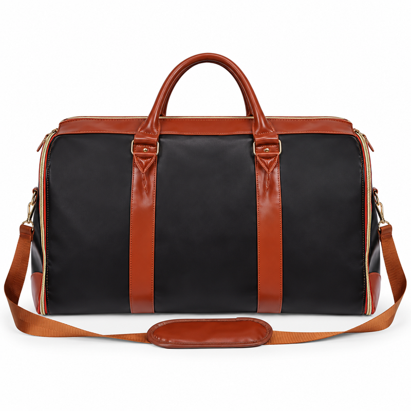 Black Convertible Garment Bag Brown Trim-2