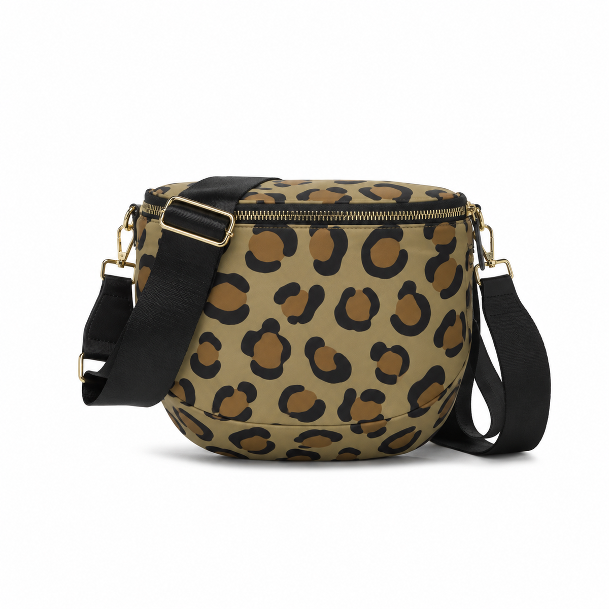 Khaki Leopard Print Sling Crossbody Bag-3