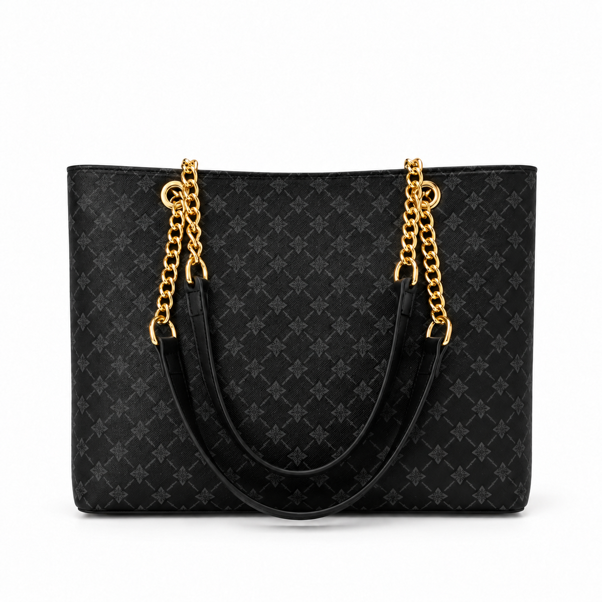 Elegant Black Monogram Chain Tote Bag-2