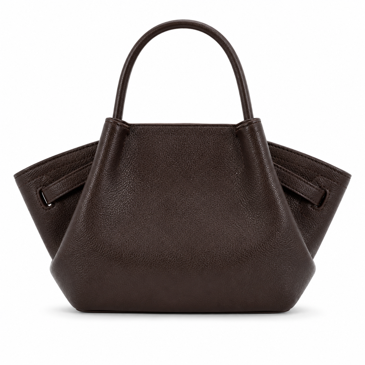 Elegant Dark Brown Textured Leather Winged Tote Handbag-2