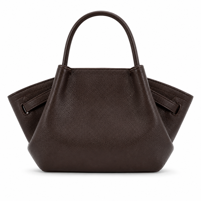 Elegant Dark Brown Textured Leather Winged Tote Handbag-2