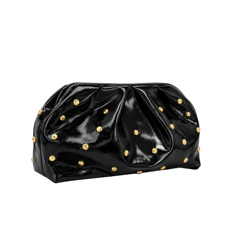 Black Studded Leather Evening Clutch Bag-1
