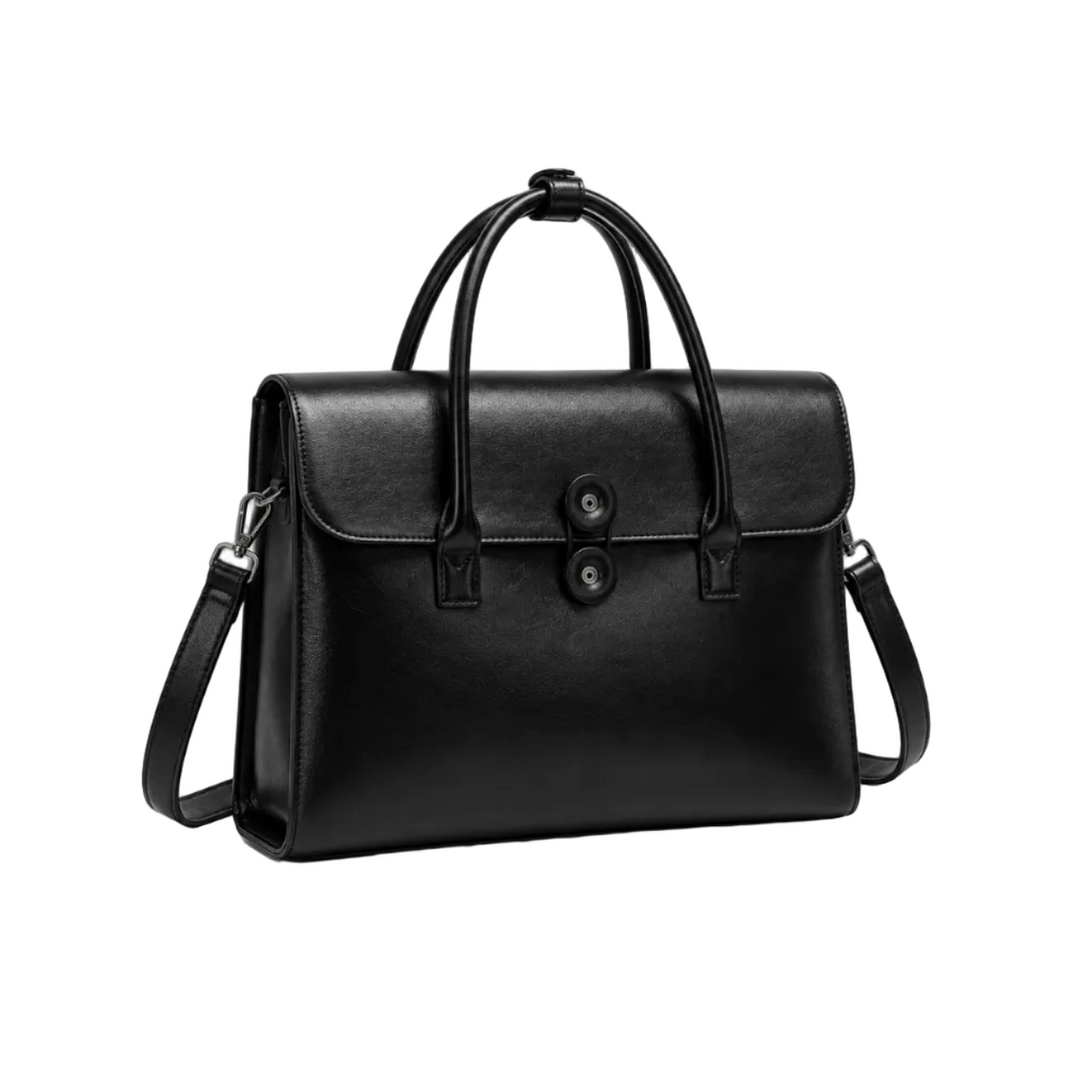 Classic Black Leather Briefcase With Handles-1
