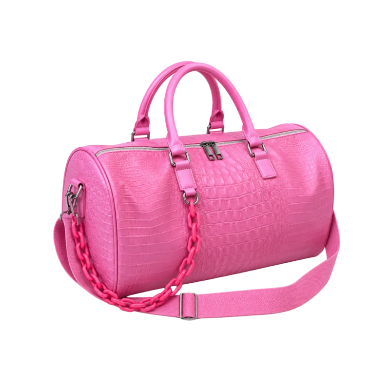 Pink Crocodile Embossed Leather Duffel Bag-1