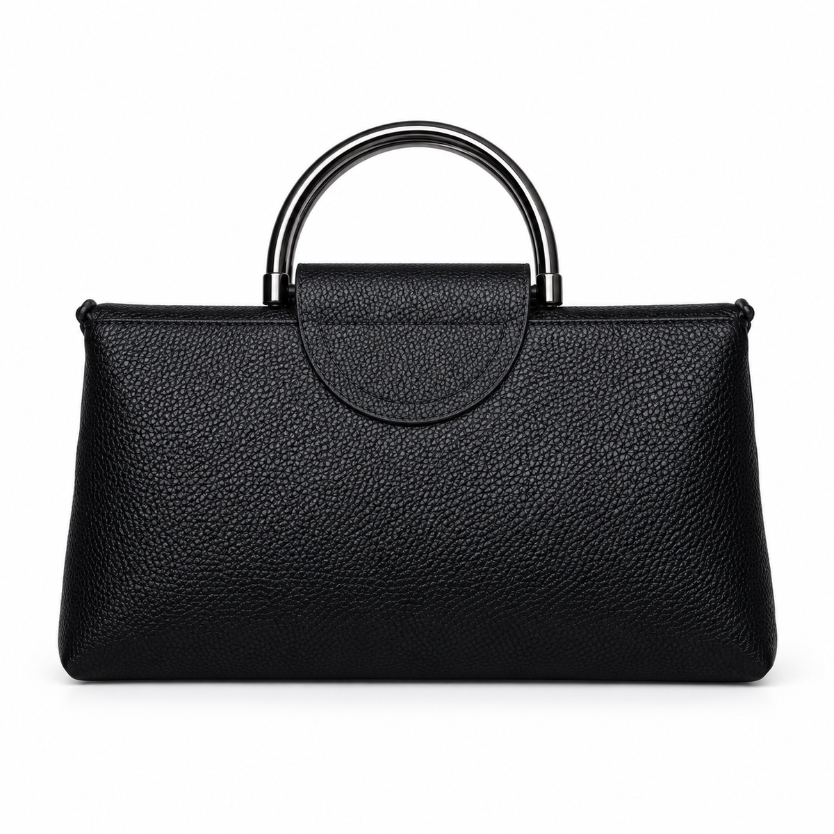 Black Leather Evening Clutch Metal Handles-2