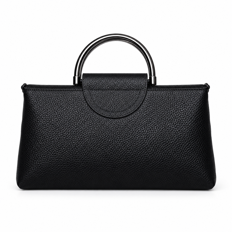 Black Leather Evening Clutch Metal Handles-2