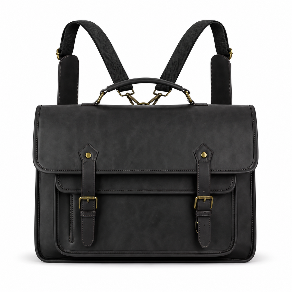 Classic Black Leather Briefcase Backpack Bag-4