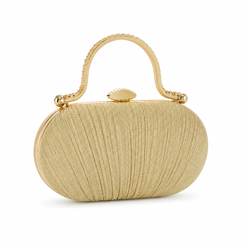 Luxury Gold Pleated Clutch with Metal Handle-1