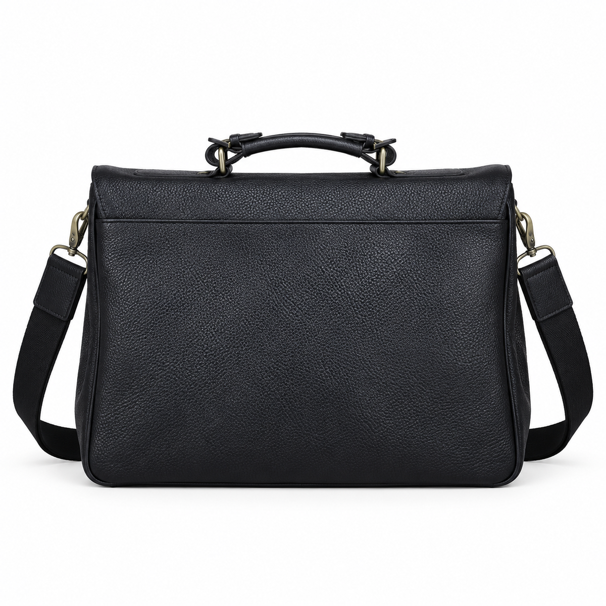 Classic Black Leather Messenger Shoulder Bag