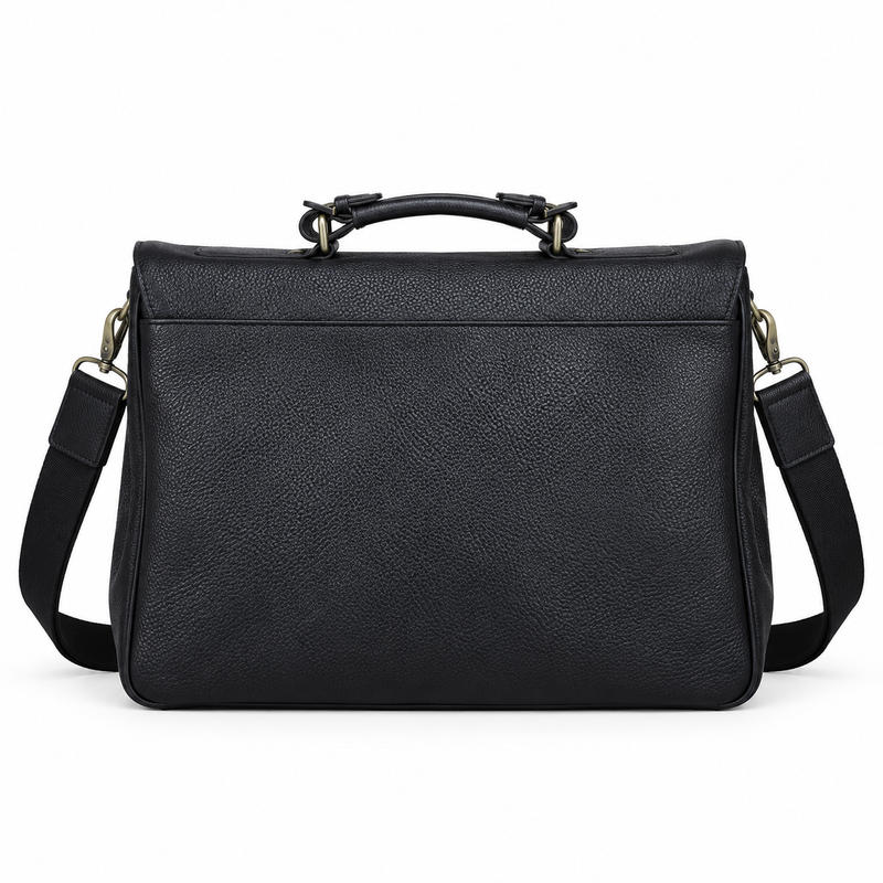 Classic Black Leather Messenger Shoulder Bag-2