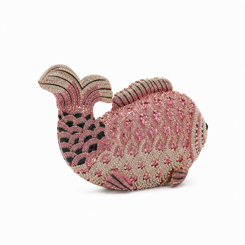Pink Crystal Fish-Shaped Evening Clutch Bag-3