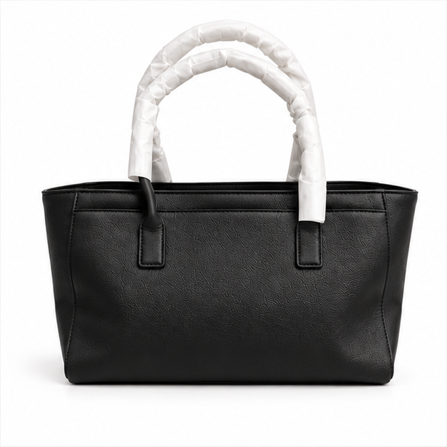 Black Textured Everyday Structured Tote Handbag-2