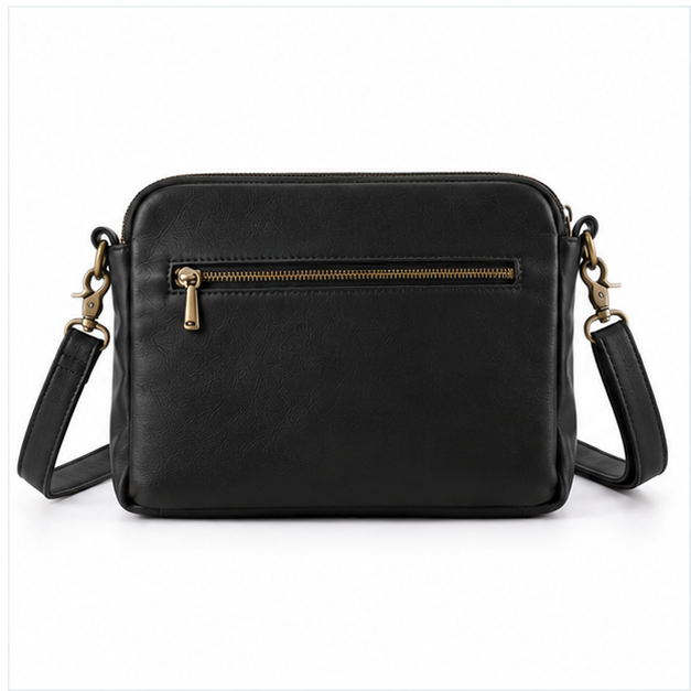 Classic Black Leather Crossbody Shoulder Bag-2