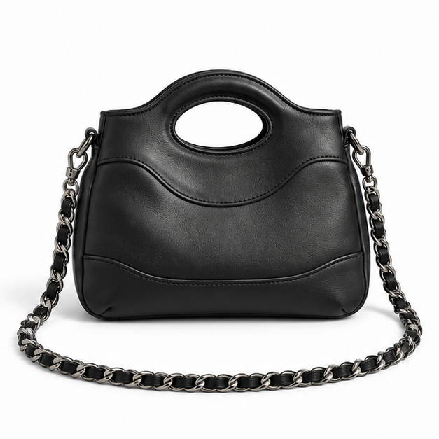 Black Oval Handle Chain Shoulder Bag-4