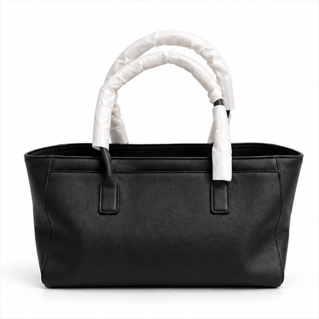 Black Textured Everyday Structured Tote Handbag-4